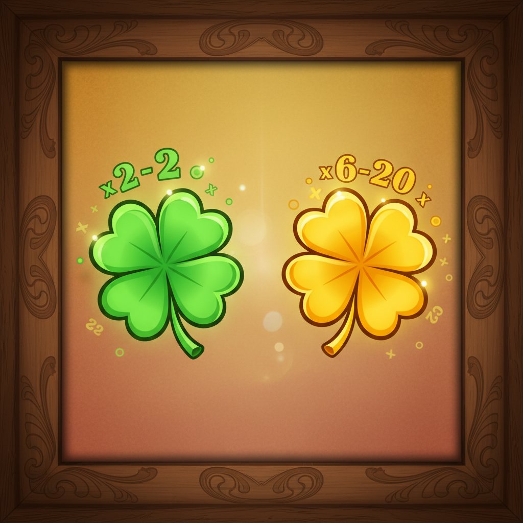 Le Cowboy groene en gouden Clover multiplier symbolen met waarden van x2 tot x20