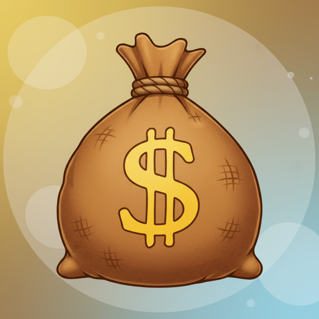 Le Cowboy Loot Bag symbool - bruine jutezak met geel dollarteken die alle muntwaarden verzamelt