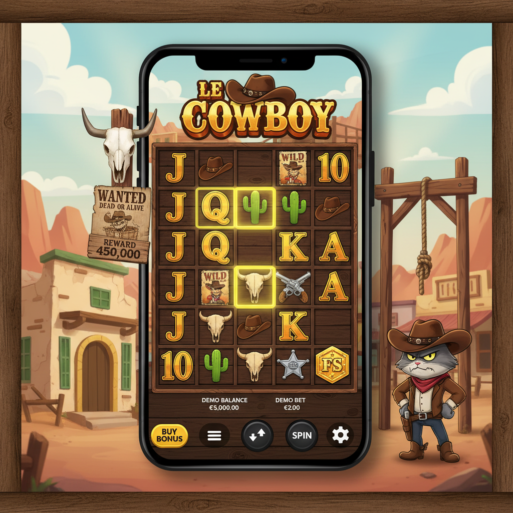 Le Cowboy slot op een smartphone scherm - mobiele versie voor Nederland
