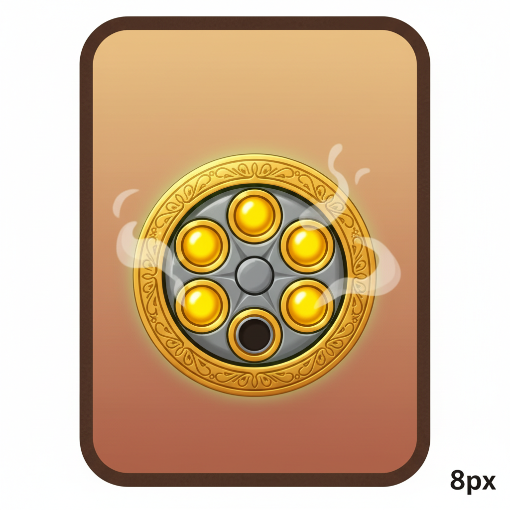 Le Cowboy Revolver Cylinder scatter symbool met gouden frame en zes kogel posities