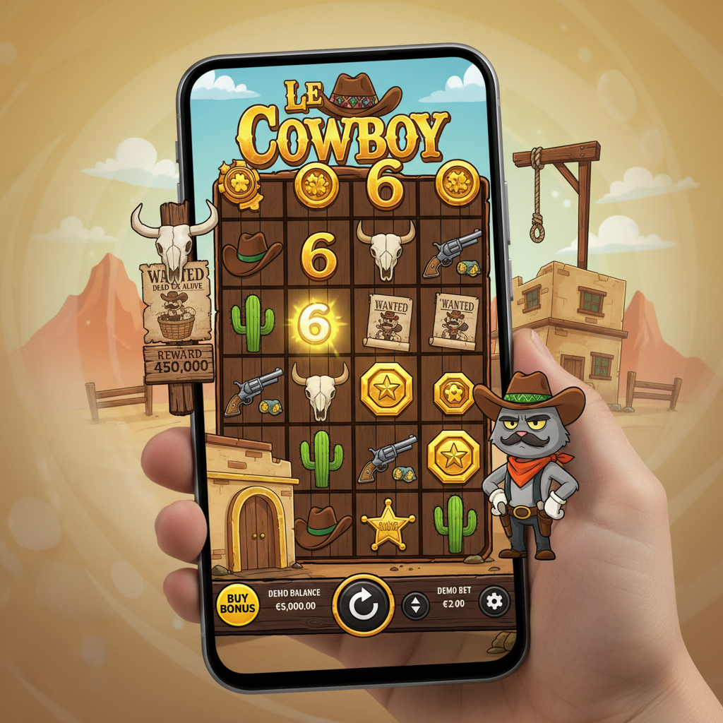 Le Cowboy hoofdspel scherm op smartphone
