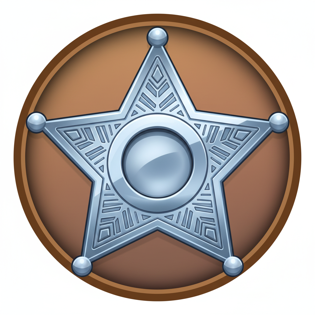 Le Cowboy Sheriff Star symbool - zilveren vijfpuntige badge, hoogst betalend regulier symbool